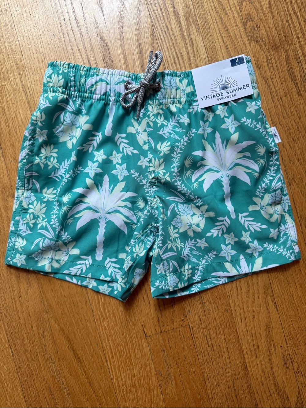 Vintage Summer Boys Swimwear Green Tropical Palm Swimsuit / Trunks Sz 4